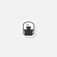 Castle and shield logo sticker isolated on gray background