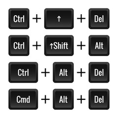 Keyboard combinations. Ctrl, Shift, Del, Alt, Cmd. Hotkeys, control, macro, shortcut, command, input, enter, type, layout, computer, laptop key, functional. Vector illustration