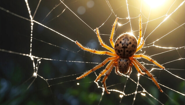 Spider Insect Bug Web Sun Ray Dew Animal