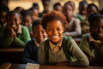 Happy students in the classroom in Uganda Africa - obrazy, fototapety, plakaty