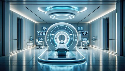 Futuristic MRI Scanner in Modern Medical Facility.