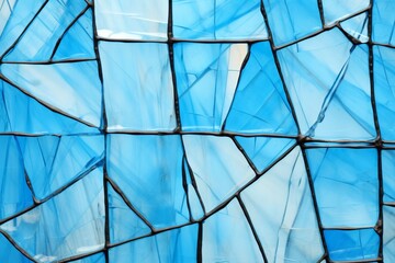 An image of an abstract composition consisting of geometric shapes in various shades of blue,