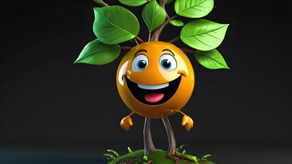 a cartoon character with happy face funny a forest tree on black background. tree cartoon. tree clipart. funny tree cartoon