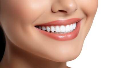 Fototapeta premium Perfect healthy teeth smile of a young woman. Teeth whitening. Dental care, stomatology concept.