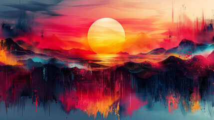 abstract digital art, technology, creativity, geometric shape, physical,, connectivity, digitalization, futuristic landscape, vibrant color, lunarpunk, luminous sphere, rusty debris, solarizing master