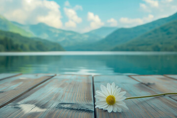 Lonelyness flower with mountain landscape background.