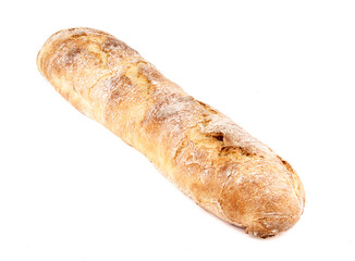 freshly baked baguette isolated on white background