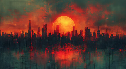 abstract digital art, technology, creativity, geometric shape, physical,, connectivity, digitalization, futuristic landscape, vibrant color, lunarpunk, luminous sphere, rusty debris, solarizing master