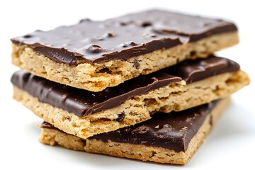 Biscuit Coated in Dark Chocolate Isolated, Square Cookies, Rectangular Shortbread, Crunchy Digestive Cookie