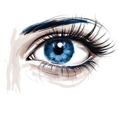 Blue Eye with Thick Lashes, Hand Drawing, Fashion, Beauty Sketch, Staring Human, Facial, Iris,