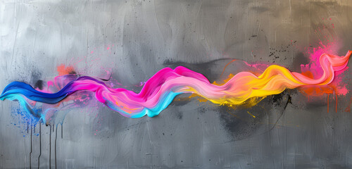 A wild neon paint splash streak explosion on a grey backdrop.