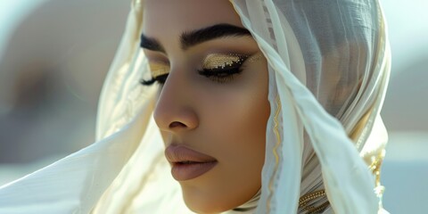 side portrait of a beautiful arabic woman - obrazy, fototapety, plakaty