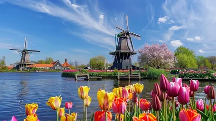 Foto op Plexiglas windmill and tulips © Iqra