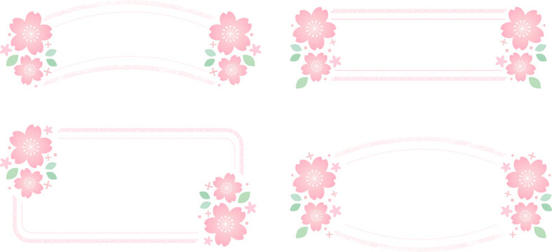 春らしいピンクのサクラの見出しに使えるベクターフレーム画像素材