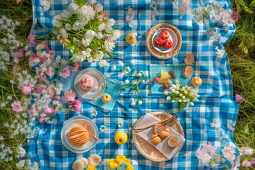 Perfect Spring Picnic with Blooms and Delights on Gingham