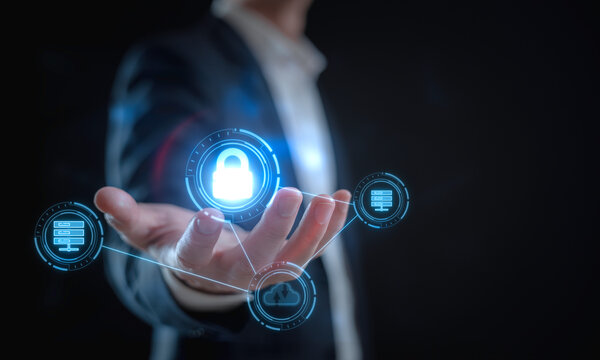 Cyber security concept.digital processing biometric identification to access security system includes internet banking, cloud system and mobile phone