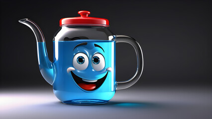 a cartoon character with happy face funny a water can on black background