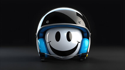 Fototapeta premium a cartoon character with happy face funny bike helmet on black background