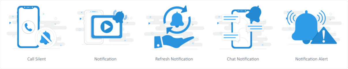 A set of 5 Mix icons as call silent, notification, refresh notification