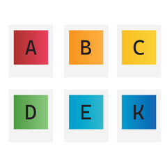 Set of 6 colorful vitamin icons - A, B, C, D, E, K - simple icon illustration, graphic element for products, supplements, web design and more.