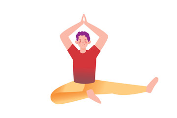 Man in Red is Performing Yoga Exercises | Yoga Activity
