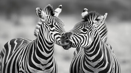 Two black and white couple zebras.