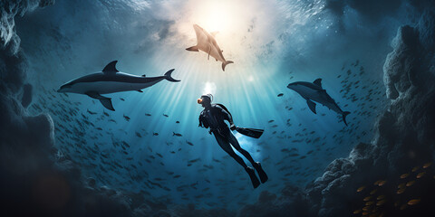 Diving with Fish and Sharks, Underwater Adventure with Fish and Sharks, Exploring the Deep Blue ocean