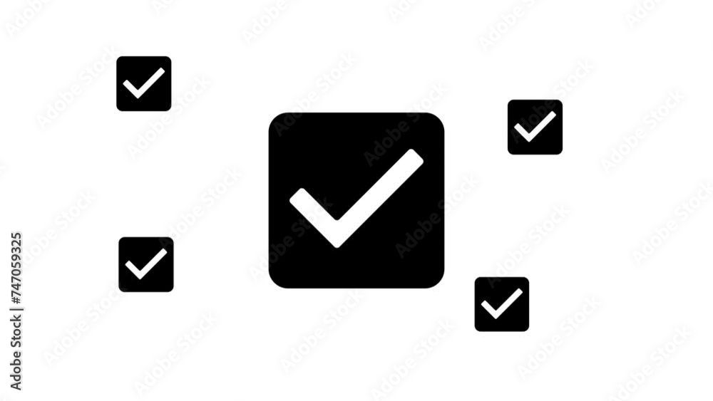 Poster zoom in and out animation the checkbox symbol. large black symbol in the center and four small symbo