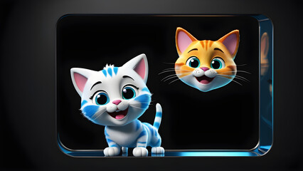 a cartoon character with a happy face funny cat looking out of the corner on background. looking cute, adorable, and joyful. cartoon illustration. trendy style. banner advertising concept. Funny chara