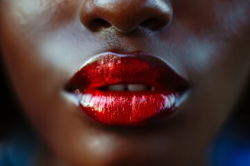 Close-Up Portrait of Womans Face With Red Lipstick. Generative AI