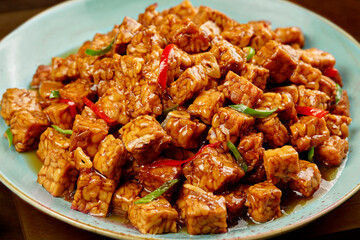 Close up of a portion of traditional tempeh dishes