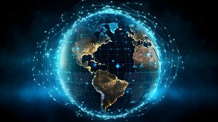 An Earth Globe showing Globalization and data , Technology and digital communication all around the world 