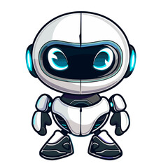 Cute cartoon robot with blue eyes isolated on white background. Vector illustration.