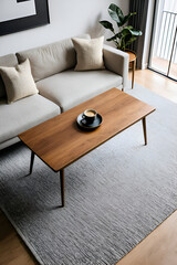 cozy home decor to wellness vibes, Minimal living room with wooden coffee table near sofa