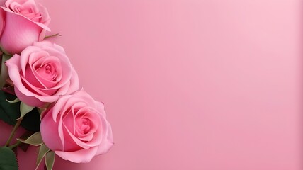 Pink Roses And Pink Invitation Card With Copyspace.Generative AI