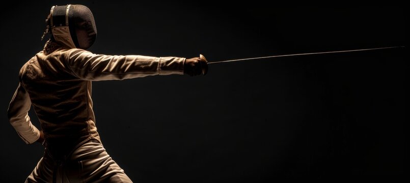 Fencers  foil and saber blades in action, showcasing precision and skill with text space