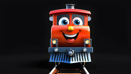 Naklejka premium a cartoon character with happy face funny goods train on black background