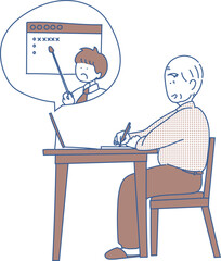 オンラインで勉強するお年寄り