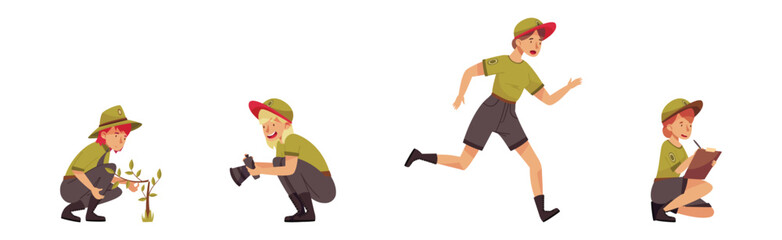 Female Forest Rangers Working in Forest Vector Set