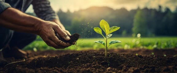 Expert hand of farmer checking soil health before growth a seed of vegetable or plant seedling, Business or ecology concept, analyze complex data sets in real-time, with a digital interface overlaid