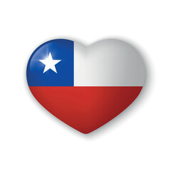 3d heart with flag of Chile. Realistic vector element on white background with shadow.