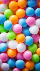 Close Up Colorful Assortment of Candies, Bright Color Background, copy space