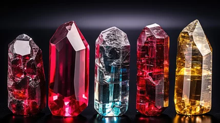  Magical iridescent gemstone crystals on dark background, sparkling glow © Top AI images