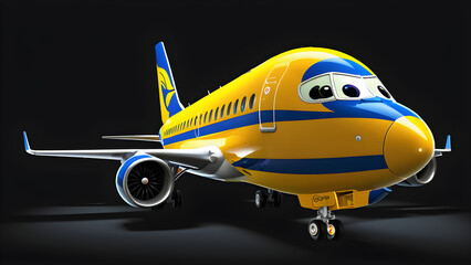a cartoon character with a happy face and funny jet airways on a black background.