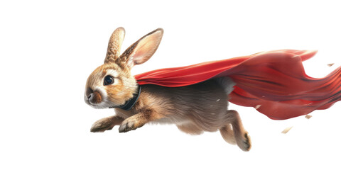 rabbit leaping or in mid-jump, dressed in a superhero outfit, showcasing agility and bravery. - obrazy, fototapety, plakaty