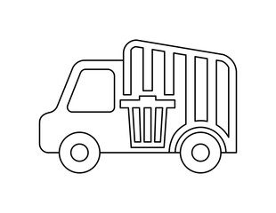 garbage truck outline for coloring book template, waste truck illustration for kid worksheet printable