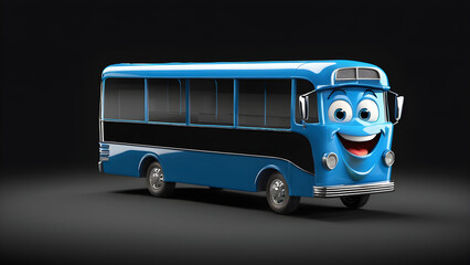a cartoon character with a happy face funny long bus on a black background