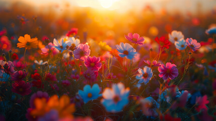 Wildflowers Bathed in Golden Sunset Light