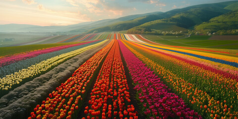  Vibrant Tulip Fields at Sunset