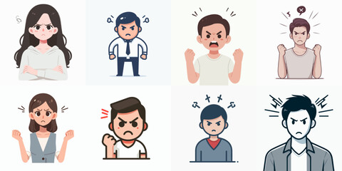 Vector set of people angry in flat design style